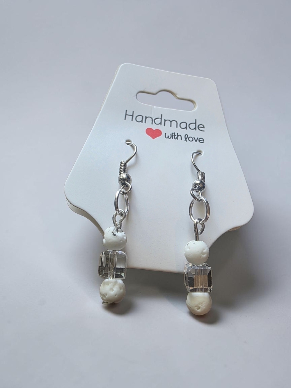 Styleandstone White Lava Rock Clear Crystal Dangle Earrings New